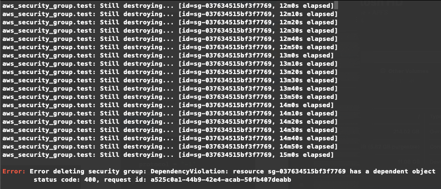 Console output for operation failure